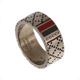 Gucci Aged Sterling Silver Logo Band Ring with Enamel – Size 9