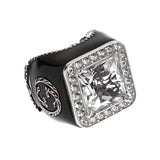 Gucci Sterling Silver Clear Crystal Cocktail Ring with Black Enamel