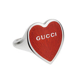 Gucci Red Enamel Heart Sterling Silver Ring Size 6 1/2