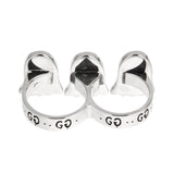 Gucci Ghost Sterling Silver Triple Motif Two Finger Ring Sz 4 & 5