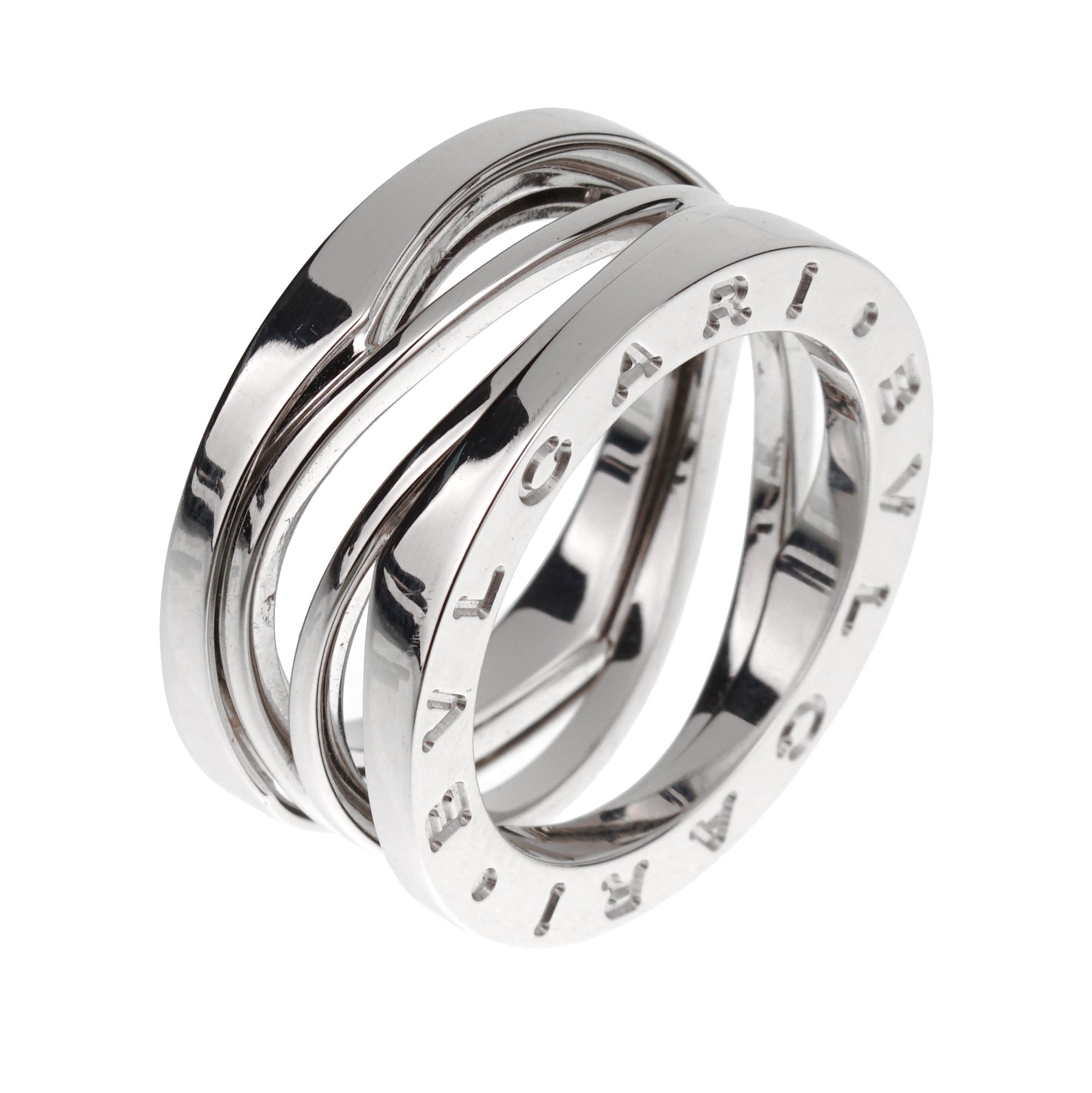 Bvlgari Legend Three Band White Gold Ring Sz 1/2