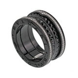Bvlgari Bzero1 Ceramic Diamond Studded Band 18k White Gold Ring 1bvlcer