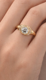 Bvlgari Diamond Solitaire Cocktail Yellow Gold Ring Sz 5 1/4 0003229