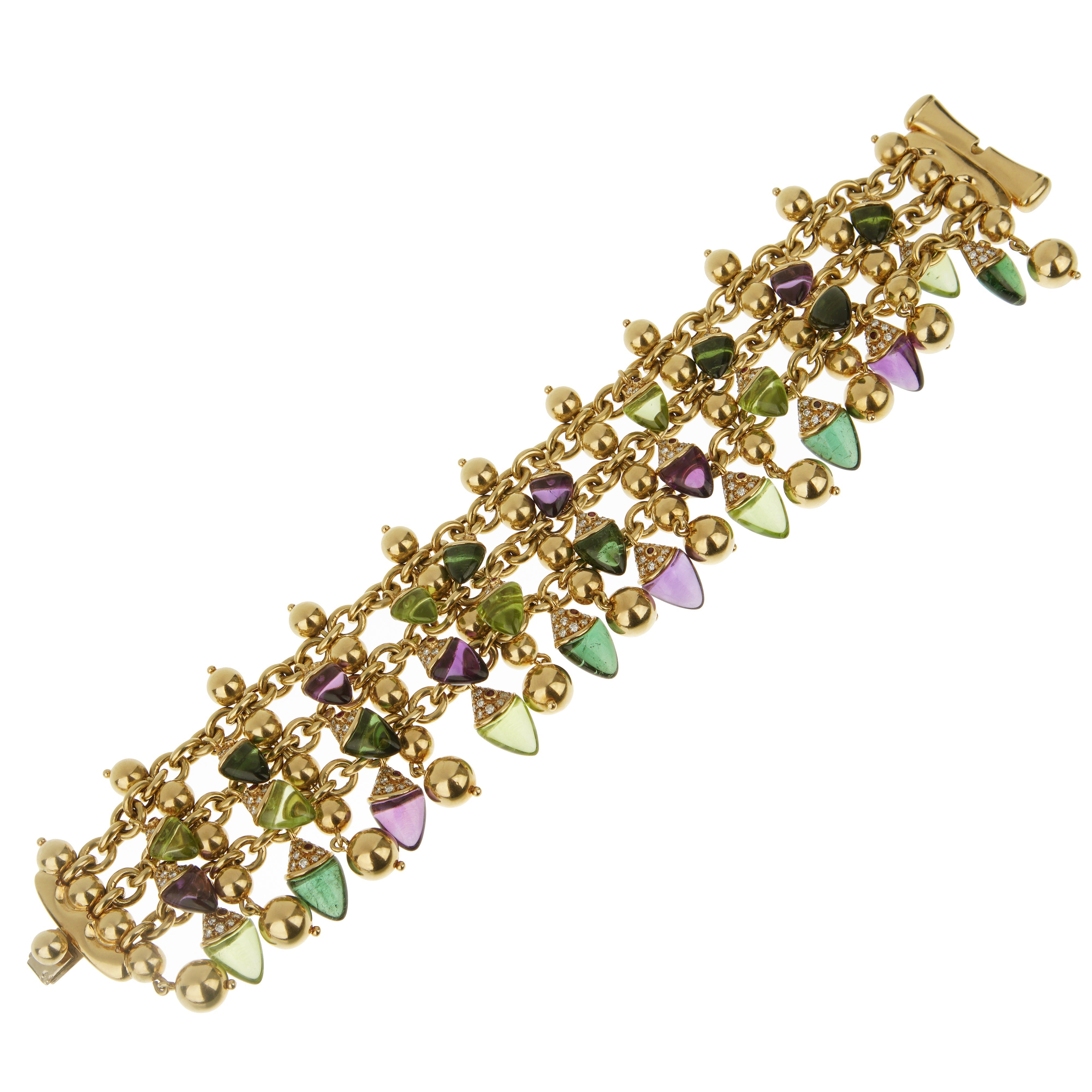 Bvlgari Naturalia Amethyst Tourmaline Diamond 18k Yellow Gold Bracelet