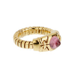 Bvlgari Tubogas Pink Tourmaline Cabochon Ring in 18k Yellow Gold, Vintage 0004069