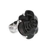 Chanel Camellia Large Onyx 18k White Gold Cocktail Ring Sz 5 1/2 0003906