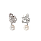 Chanel Fil de Camelia Diamond Pearl Drop Earrings 18K White Gold 0003987