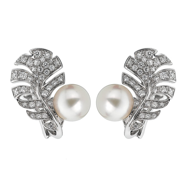 Chanel Plume De Chanel Pearl Diamond White Gold Earrings