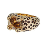 Dior Leopard 18k Yellow Gold Citrine Enamel Cocktail Ring