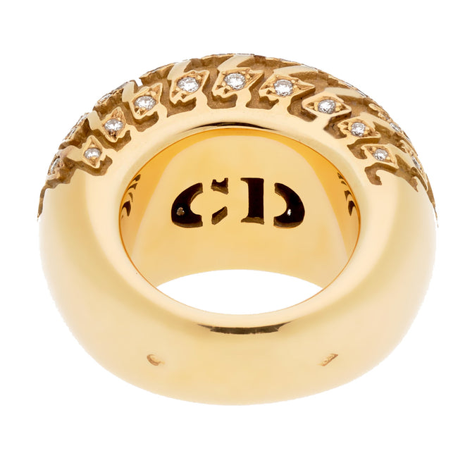 Dior Houndstooth Yellow Gold Diamond Bombe Cocktail Ring