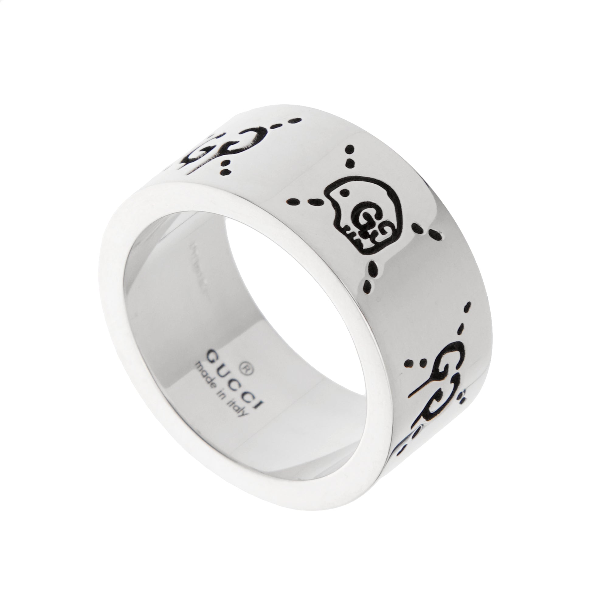 GUCCI ゴースト スカルリング シルバー925 コラボ GucciGhost Gucci Ghost Skull & GG Sterling Silver Band Ring - Sz 5 3/4