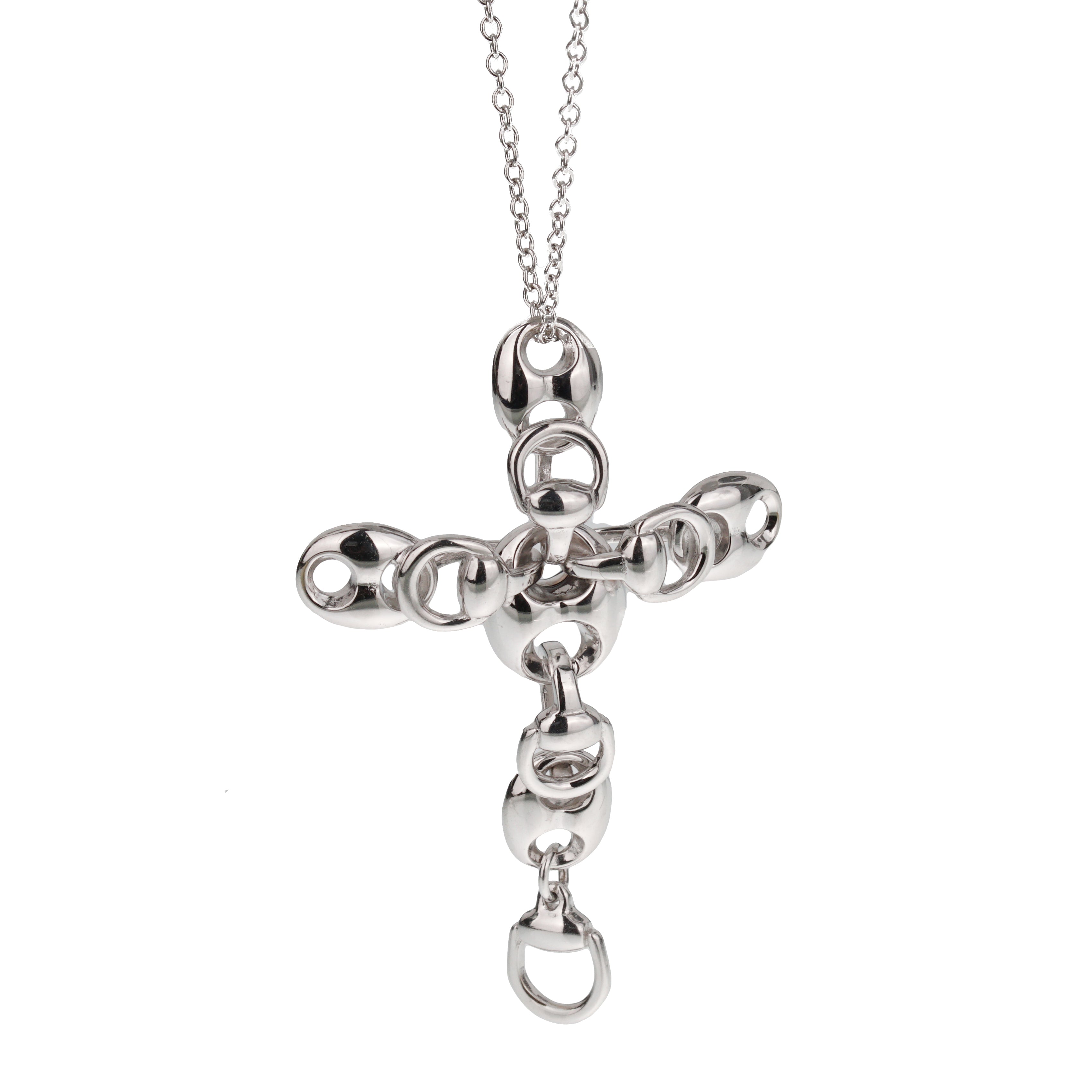 Gucci Vintage 18k White Gold Cross Marine Link Pendant