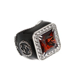 Gucci Sterling Silver Red Crystal Cocktail Ring with Black Enamel 0003811