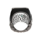 Gucci Sterling Silver Red Crystal Cocktail Ring with Black Enamel 0003811