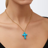 Pomellato Rose Gold Turquoise & Rock Crystal Cross Pendant Necklace 1dasd1213213
