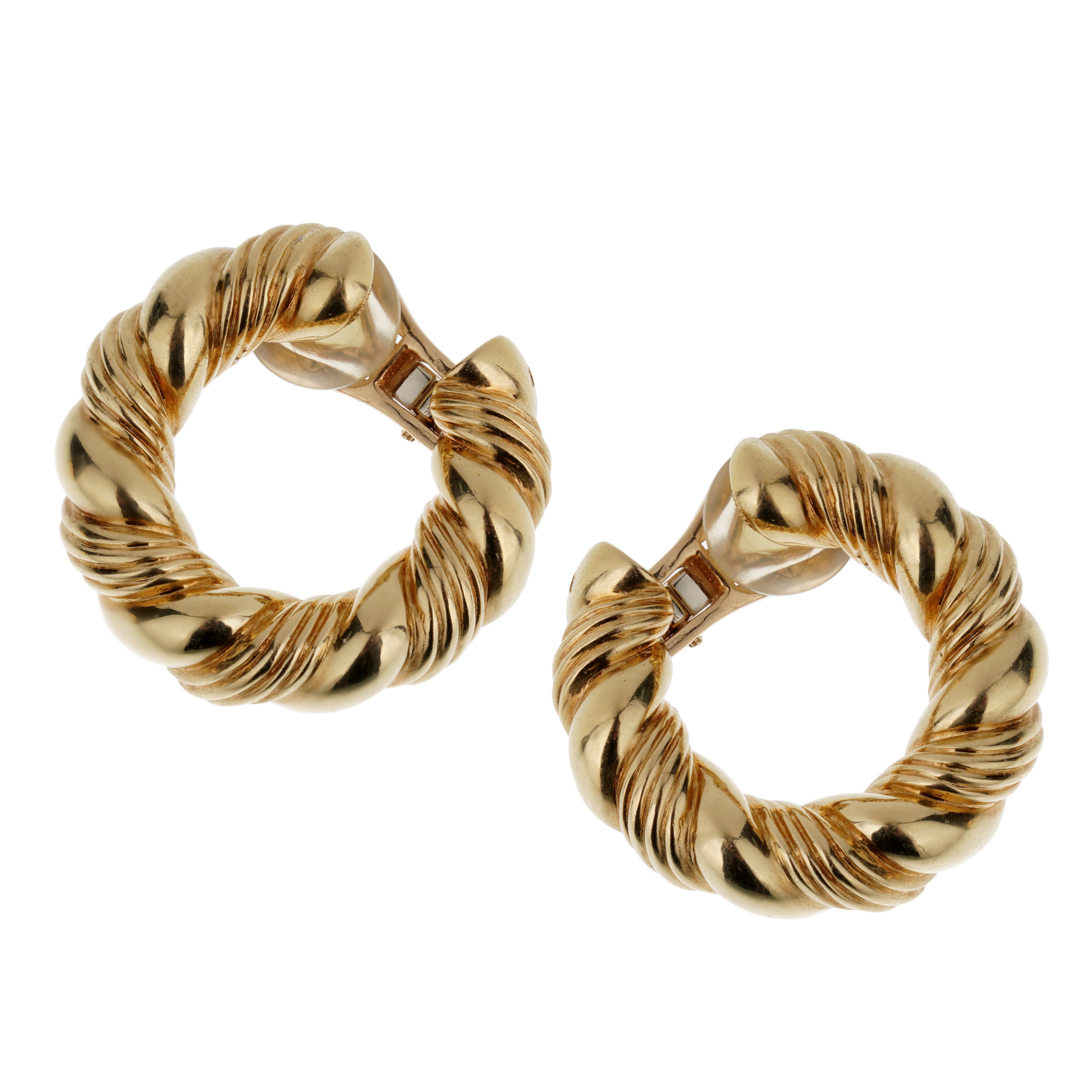 14k Yellow Gold and Round White Coral Twist Back Earrings