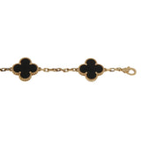 Van Cleef & Arpels Vintage Alhambra 5 Motif Onyx Bracelet 18K Yellow Gold 0004153