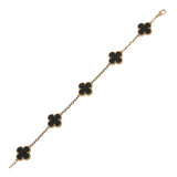 Van Cleef & Arpels Vintage Alhambra 5 Motif Onyx Bracelet 18K Yellow Gold 0004153