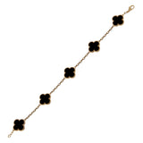 Van Cleef & Arpels Vintage Alhambra Onyx 5 Motif Bracelet 18K Yellow Gold 0004151