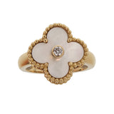 Van Cleef & Arpels Vintage Alhambra Ring 18K Yellow Gold Mother-of-Pearl Diamond 0004040
