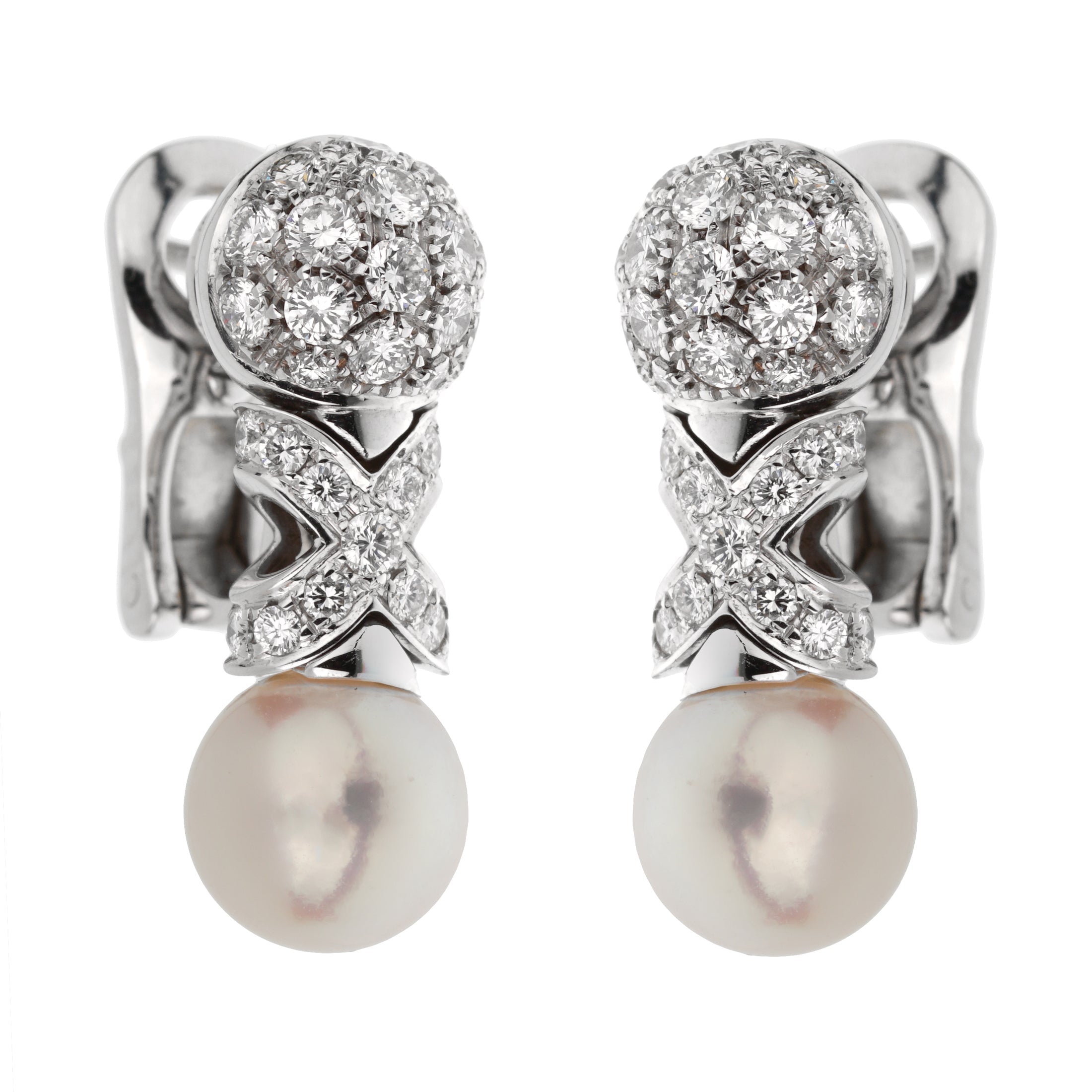 Bvlgari Vintage Pearl Diamond White Gold Earrings Opulent Jewelers