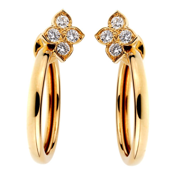 Cartier Flower Hoop Diamond 18kt Yellow Gold Earrings 0001267