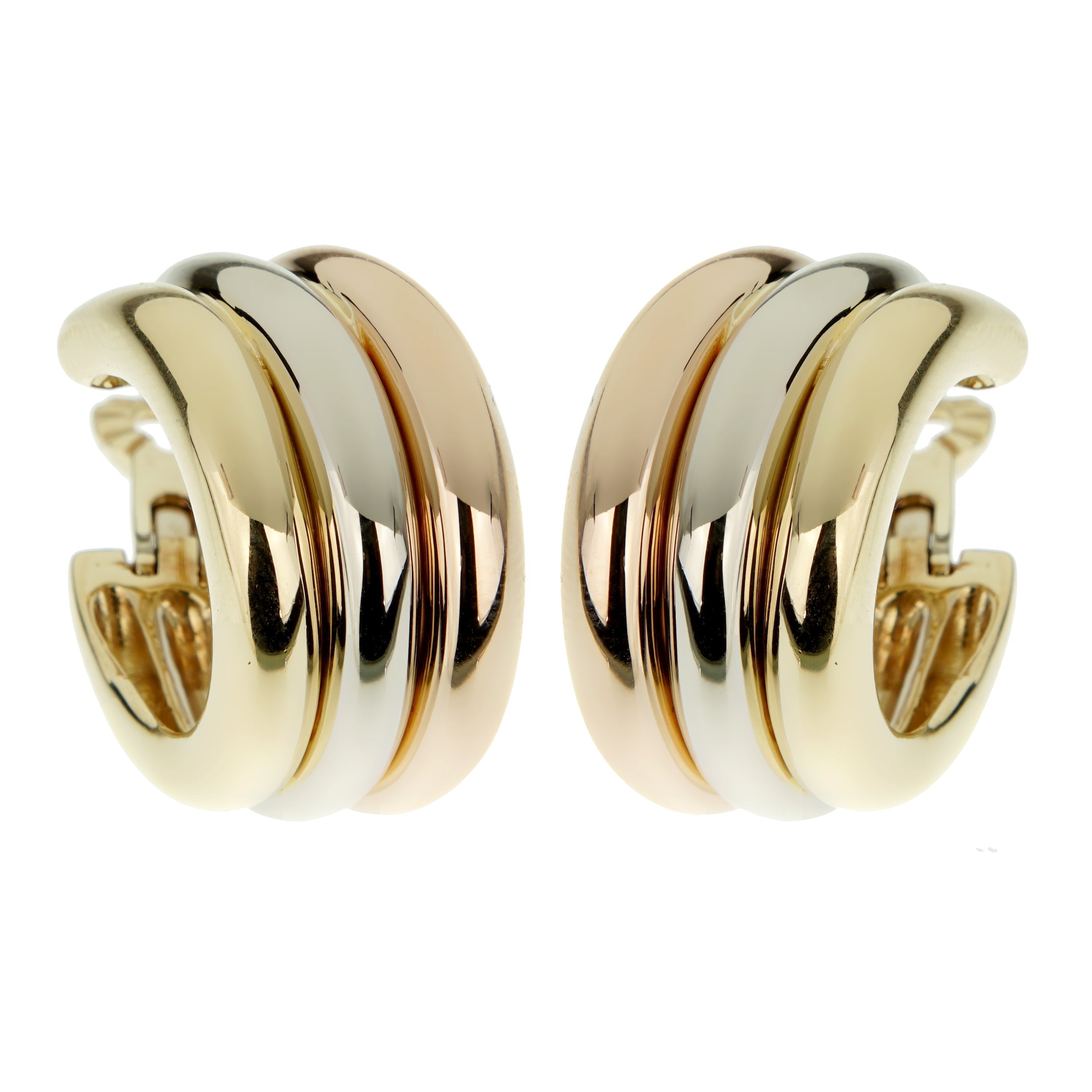 Cartier Trinity Vintage Large Tri Color 18k Gold Hoop Earrings Opulent Jewelers