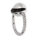 Chanel White Black Diamond Pearl Platinum Ring 0001880