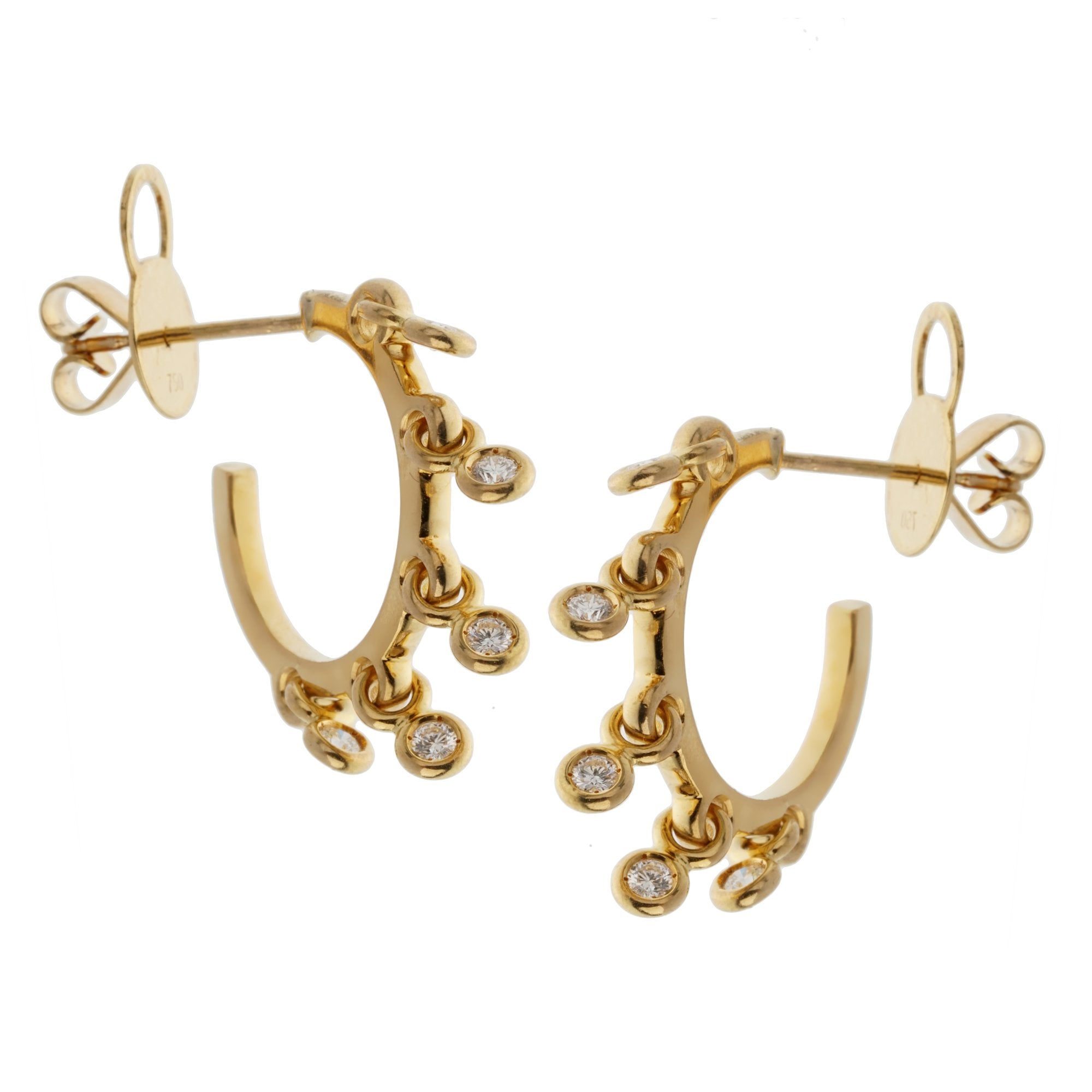 Christian Dior Coquines Dangling Diamond Hoop Yellow Gold Earrings