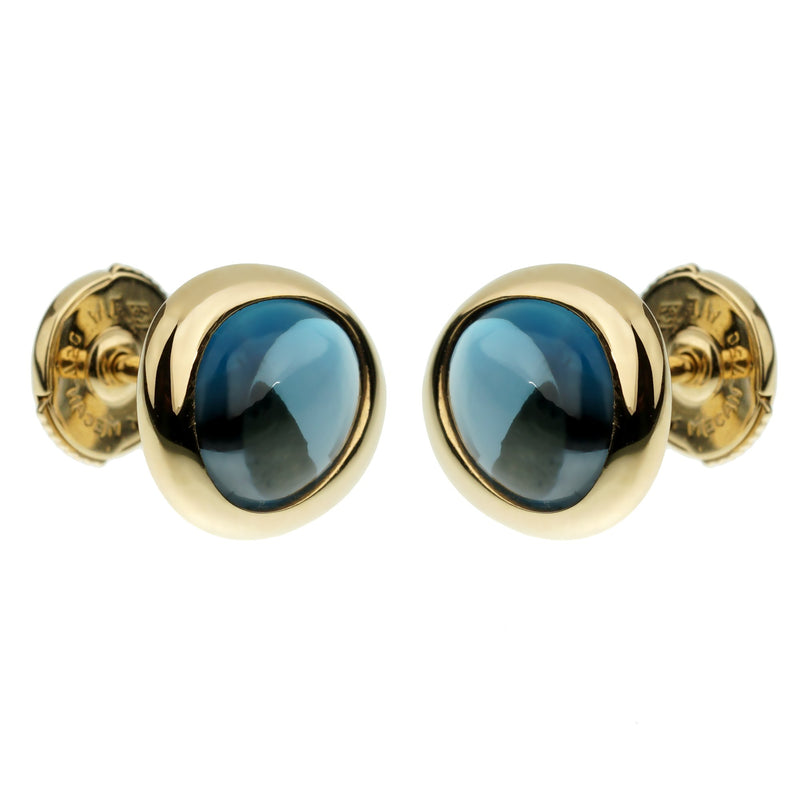 Fred of Paris Blue Topaz Yellow Gold Stud Earrings 0003021-23