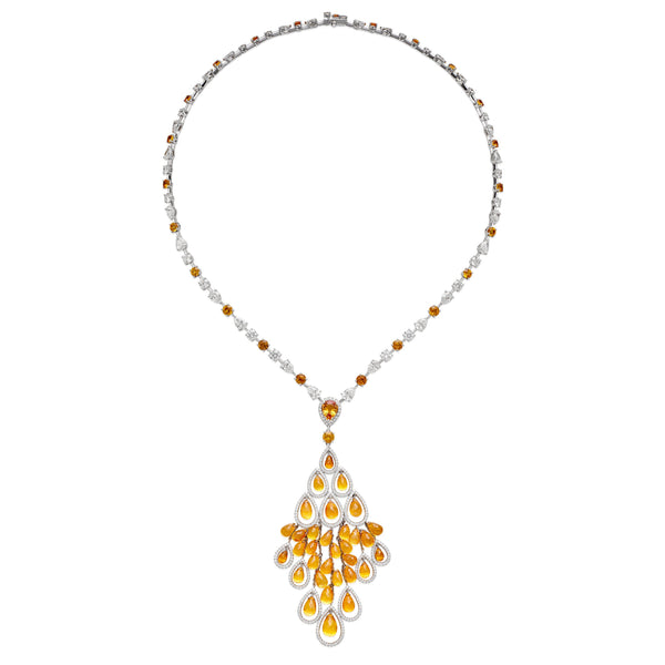 Graff Briolette Orange Sapphire Diamond White Gold Necklace y1bo31562dsun