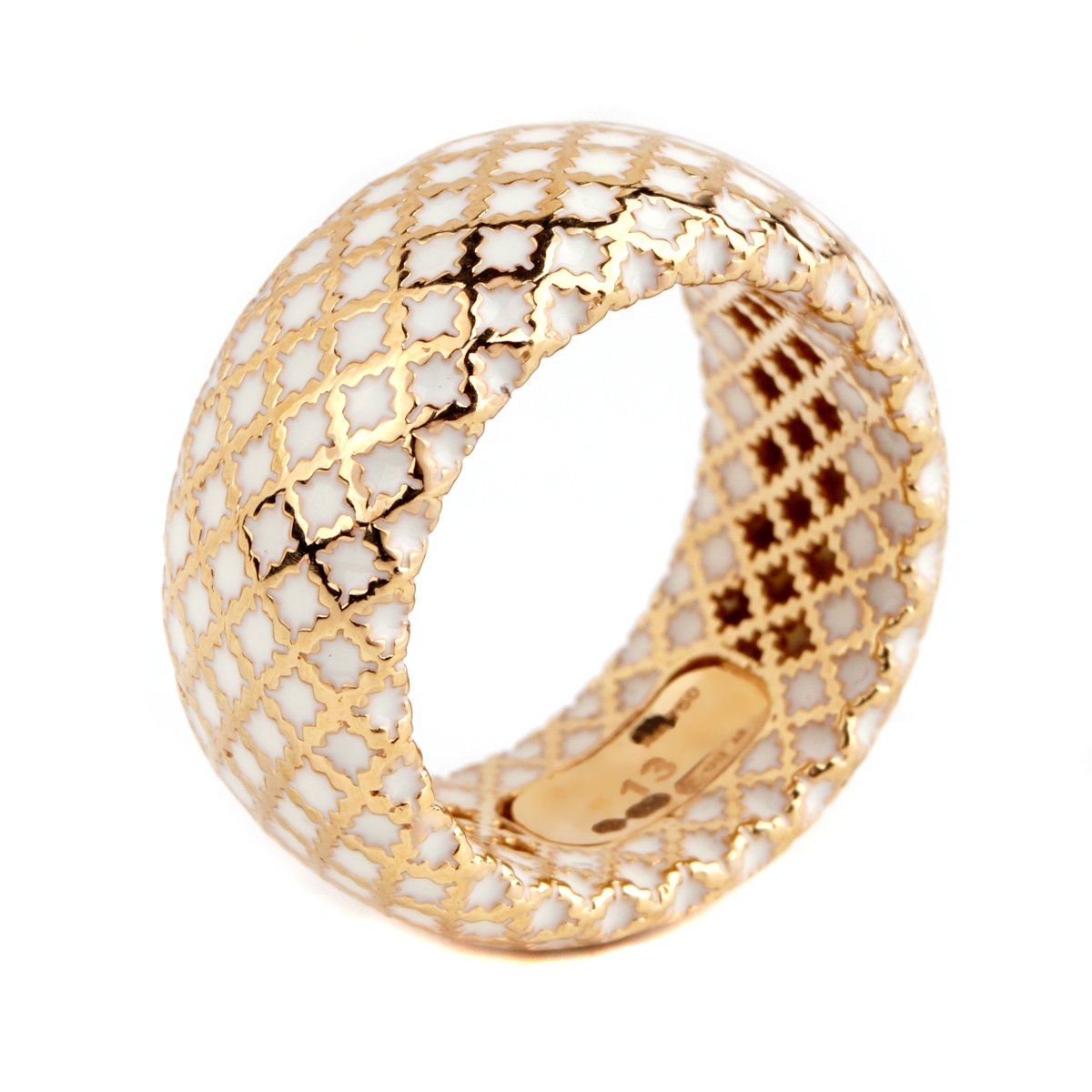 Gucci Diamantissima White Enamel Gold Band Ring Opulent Jewelers