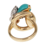 Gucci Diamond Horsebit Turquoise Pearl Yellow Gold Ring 0001832