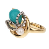 Gucci Diamond Horsebit Turquoise Pearl Yellow Gold Ring 0001832