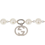 Gucci GG Diamond White Gold Pearl Charm Bracelet 0003299