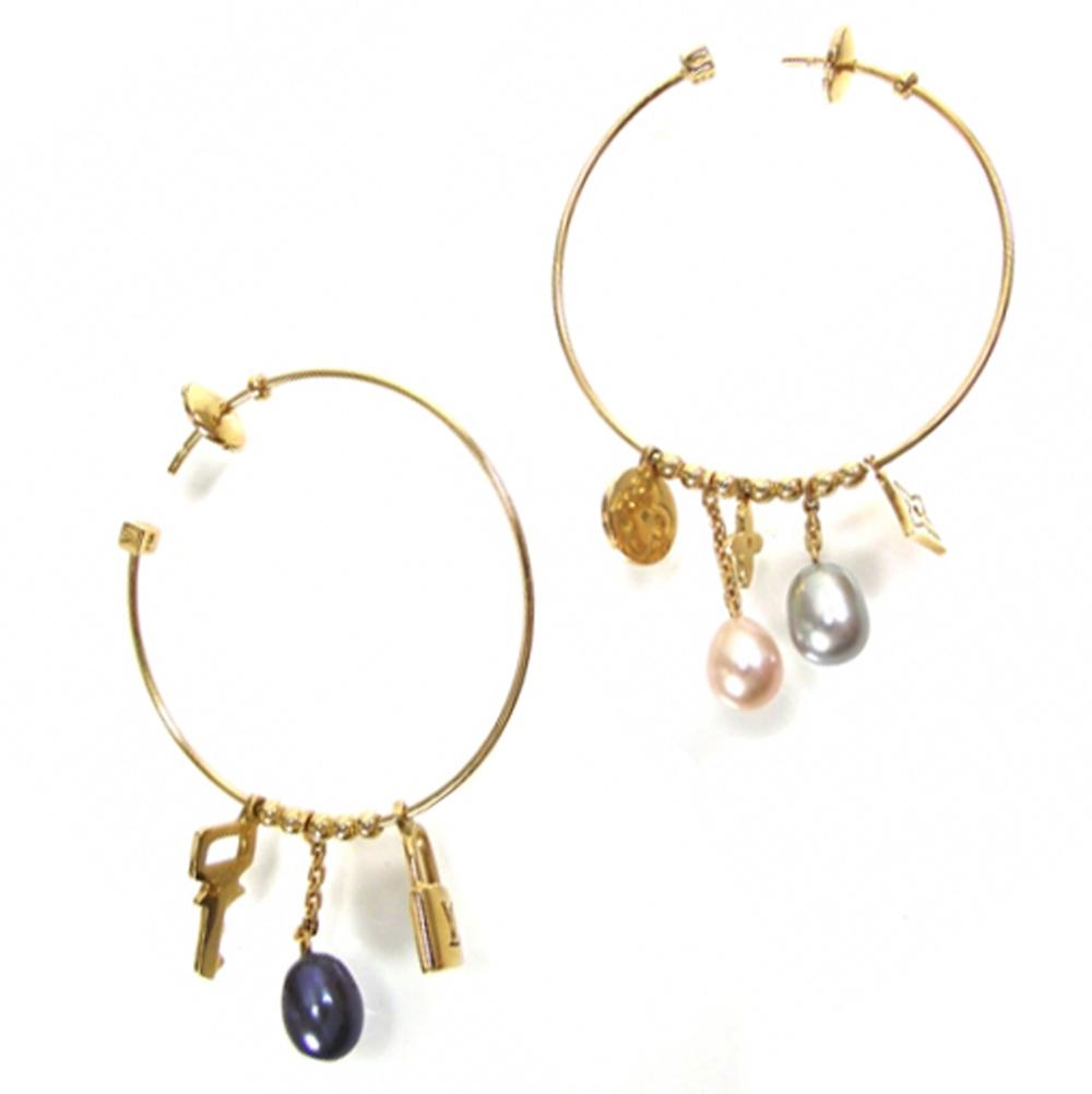 Louis Vuitton Charm and Pearl Yellow Gold Hoop Earrings – Opulent Jewelers