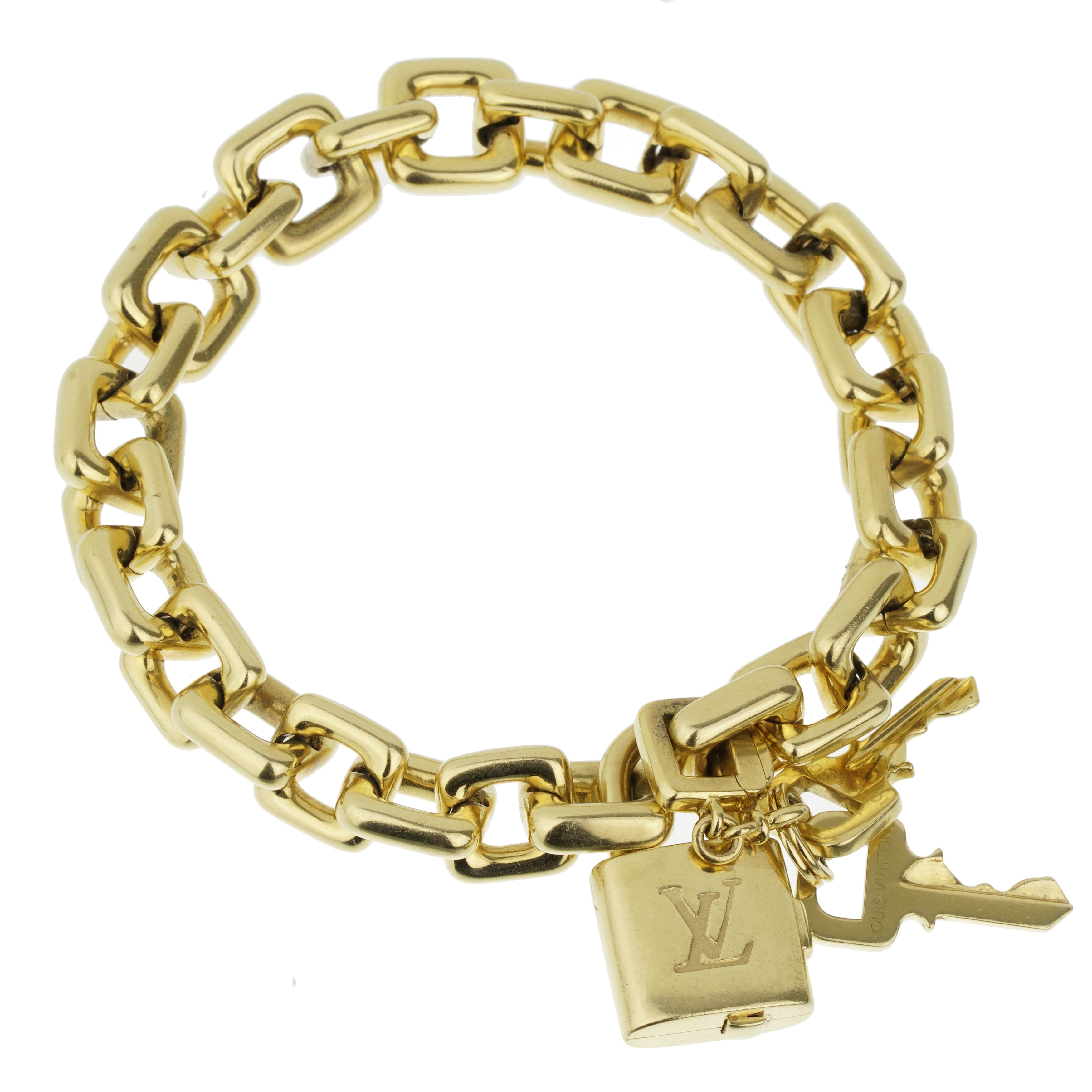 MAGNIFICENT LOUIS VUITTON 18K GOLD CHARM LUGGAGE BRACELET "7  CHARMS" WITH BOX
