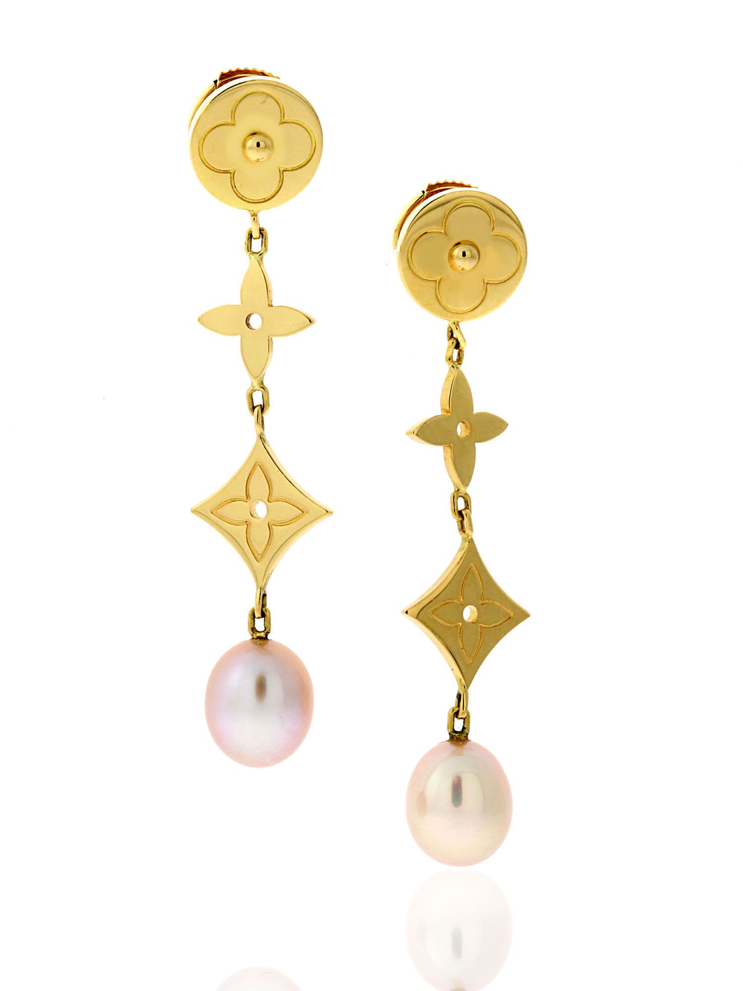 Louis Vuitton Monogram hoop earrings Yellow gold Pearl ref.941004 - Joli  Closet