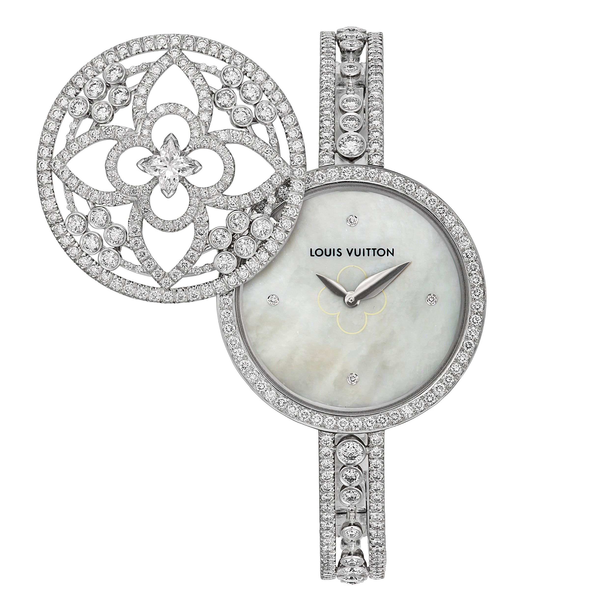 Louis Vuitton White Ceramic Gold Plated Stainless Steel Leather Monterey  LV2 180316 Women's Wristwatch 37 mm