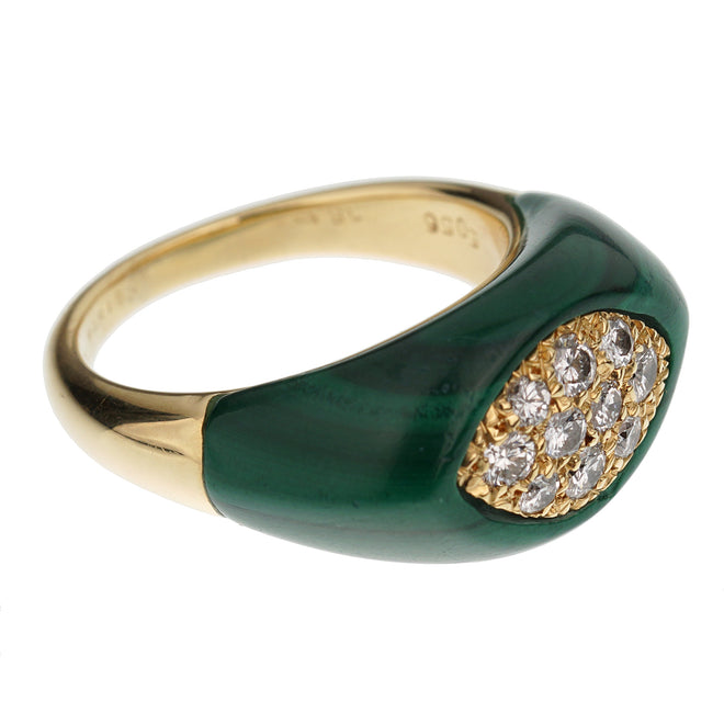 Mauboussin Vintage Malachite Diamond Yellow Gold Ring a1