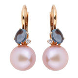 Mimi Milano London Blue Topaz Pearl Diamond 18k Gold Earrings 0001028