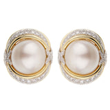 Verdura Pearl Diamond Yellow Gold Platinum Earrings 0002790