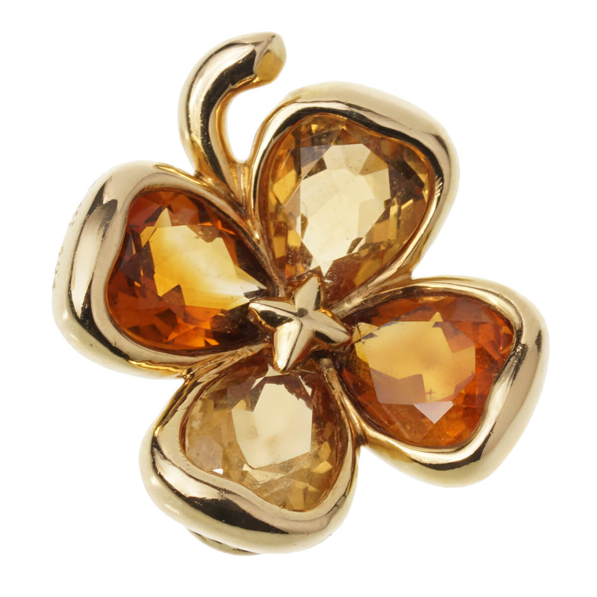 Exquisite and Lucky! Chanel 18K Yellow Gold Diamond Four Leaf Clover Ring.