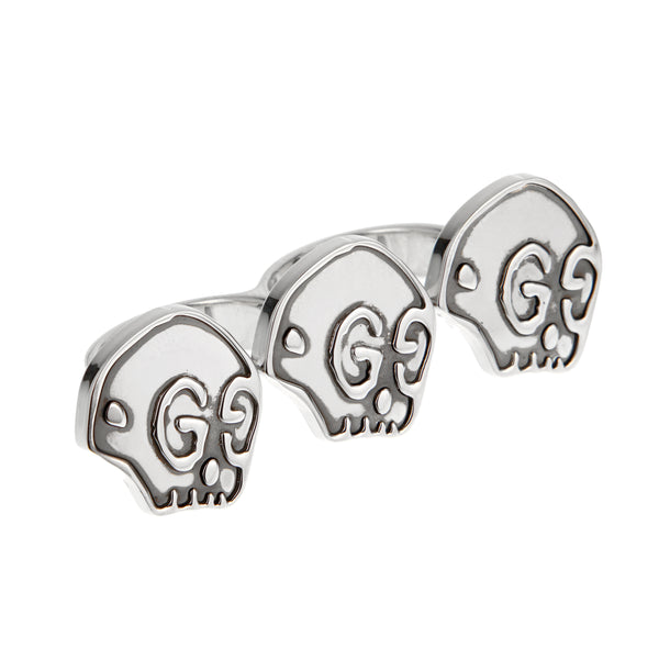 Gucci Skull 3 Motif 2 Finger Sterling Silver Ring "Small"