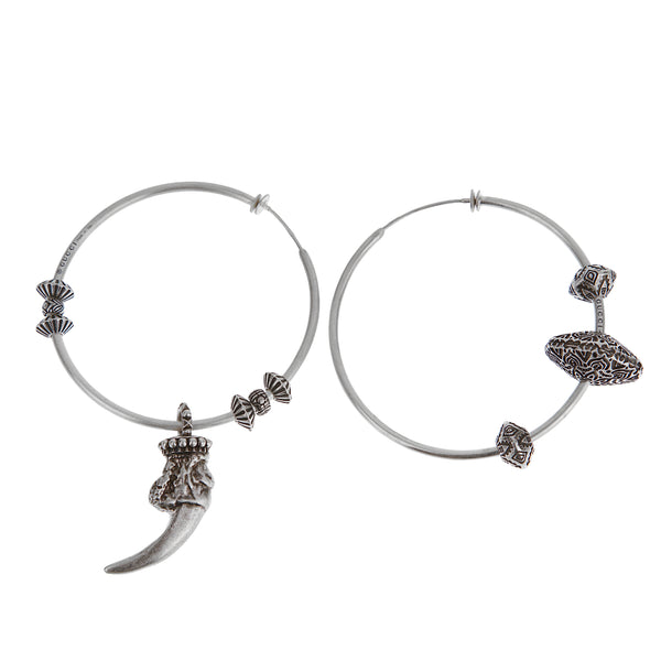 Gucci Sterling Silver Hoop Earrings with Tribal-Inspired Charms