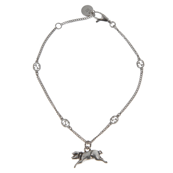 Gucci Sterling Silver Piggy Charm Bracelet – Adjustable Up to 7 1/2"