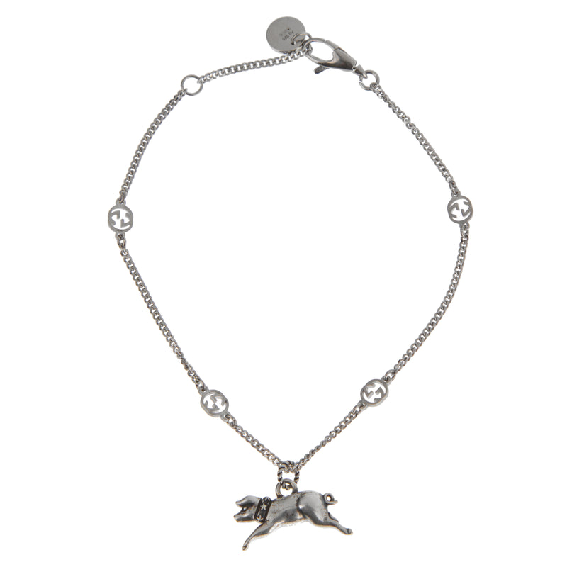 Gucci Sterling Silver Piggy Charm Bracelet – Adjustable Up to 7 1/2"