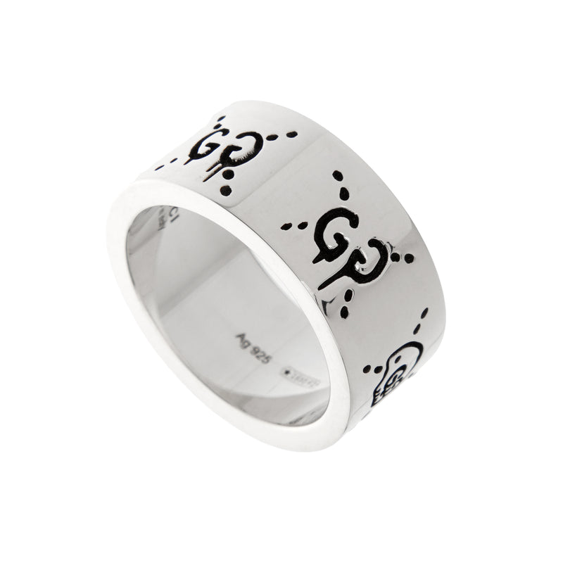 Gucci Ghost Skull & GG Sterling Silver Band Ring - Sz 5 3/4