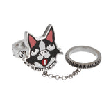 Gucci Bosco & Orso Sterling Silver Black Spinel Double Enamel Ring Sz 6