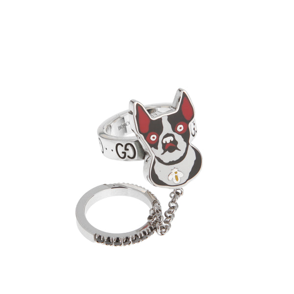 Gucci Bosco & Orso Sterling Silver Enamel Ring Sz 7 1/2